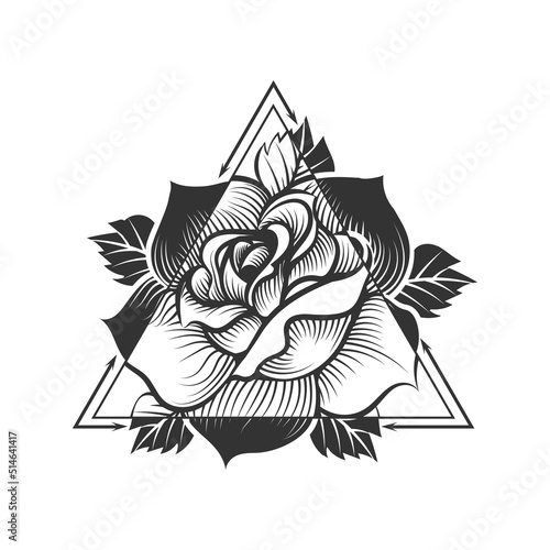 Rose Flower Over Double Triangle Sacred Geometry Mystic Tattoo