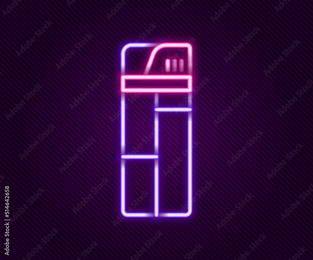 Glowing neon line Lighter icon isolated on black background. Colorful outline concept. Vector