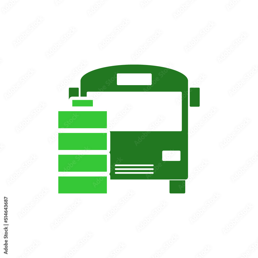 Electric bus with fully charged battery energy indicator icon isolated on white background Electric bus with fully charged battery energy indicator icon isolated on white background