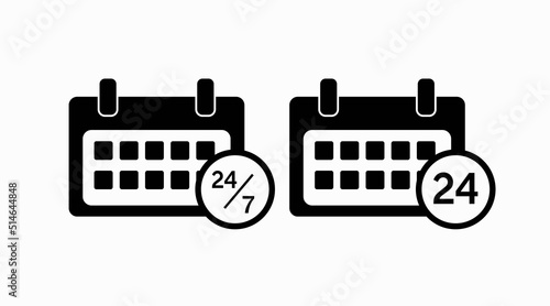 Calendar 24 7 Icon. Vector isolated set flat illustration
