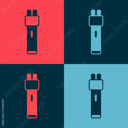 Pop art Police electric shocker icon isolated on color background. Shocker for protection. Taser is an electric weapon. Vector
