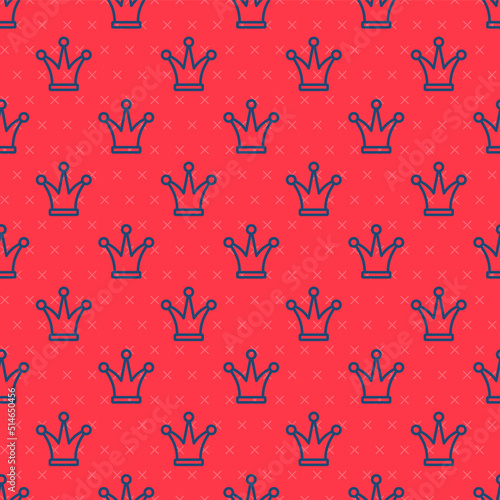 Blue line Joker playing card icon isolated seamless pattern on red background. Jester hat with bells. Casino gambling. Vector