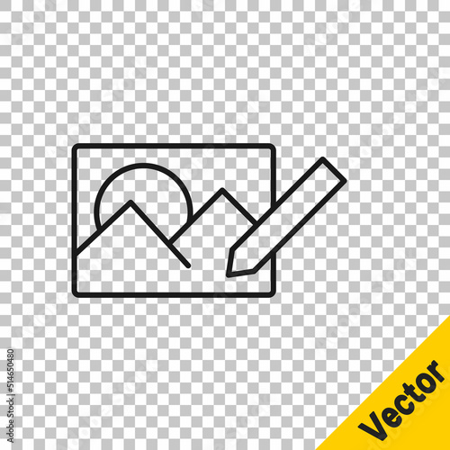 Black line Photo retouching icon isolated on transparent background. Photographer, photography, retouch icon. Vector