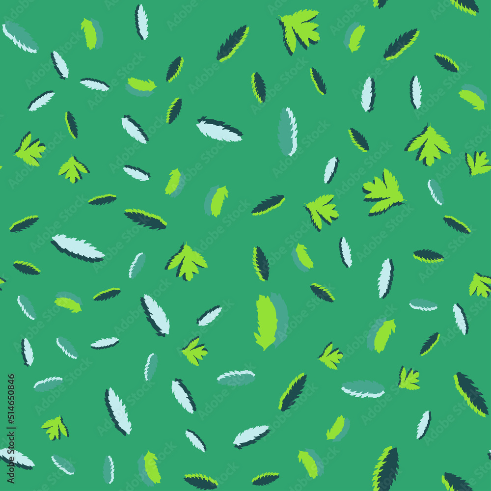 Seamless vector pattern with green and blue leaves on a green background. Vegetable texture for fabric, bed linen, tablecloth, baby clothes, wallpaper Seamless vector pattern with green and blue leaves on a green background. Vegetable texture for fabric, bed linen, tablecloth, baby clothes, wallpaper