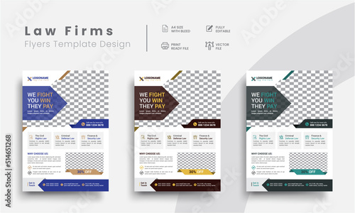 Professional corporate lawyer illustrator flyer templates for law firm brand identity promotion. Modern business attorney simple flyer design with the judicial background.