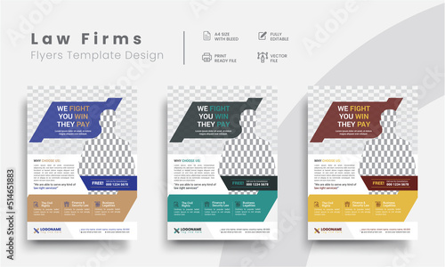 Professional corporate lawyer illustrator flyer templates for law firm brand identity promotion. Modern business attorney simple flyer design with the judicial background.