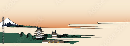 浮世絵　富士山と城　その1
