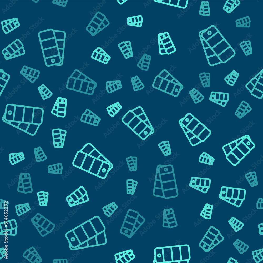 Green line Color palette guide icon isolated seamless pattern on blue background. Vector Green line Color palette guide icon isolated seamless pattern on blue background. Vector