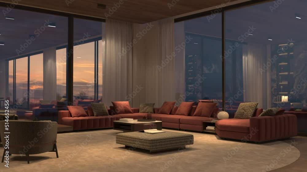 4K 3d render illustration video background. Modern luxury interior ...