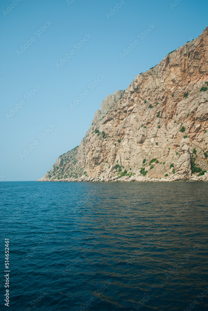 Fototapeta premium Beautiful sea view and mountines. Summertime. Travel inspiration. Seascapes and beach landscapes 