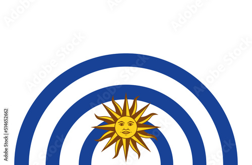Semicircular design of the flag of Uruguay with the colors blue and white and with a sun in the middle, without background