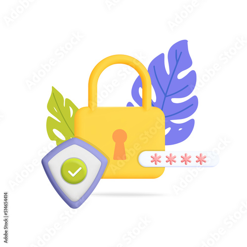 Secure lock with pin code protection 3d vector icon design