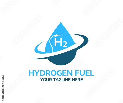 Hydrogen fuel logo design. Fuel cell Hydrogen Car at hydrogen gas station, alternative, renewable energy. Hydrogen technology, ecology vector design and illustration.