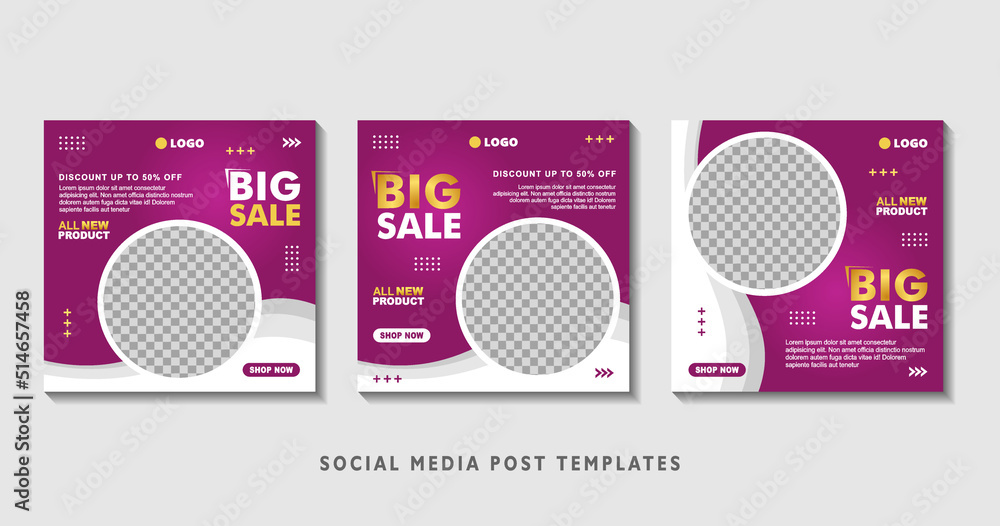 Set of editable square banner templates with photo collage. Suitable for Social Media Post and Online Advertising, Event, and etc. Vector Illustration. Set of editable square banner templates with photo collage. Suitable for Social Media Post and Online Advertising, Event, and etc. Vector Illustration.