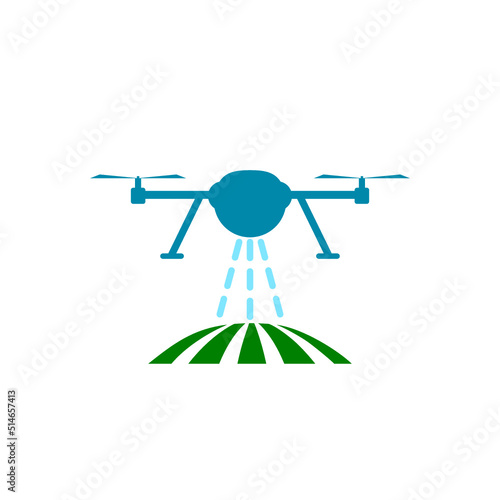 Smart farm with drone control icon isolated on white background