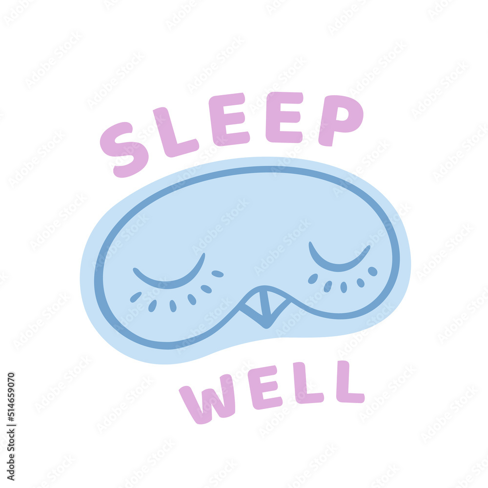 Sleep mask. Cute simple sleeping mask with lashes and closed eyes. Sleep well icon. Night accessory for sleep, travel and recreation. Cartoon vector illustration. Sleep mask. Cute simple sleeping mask with lashes and closed eyes. Sleep well icon. Night accessory for sleep, travel and recreation. Cartoon vector illustration.