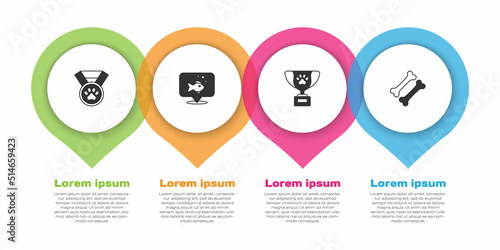 Set Pet award symbol, Fish, and Dog bone. Business infographic template. Vector