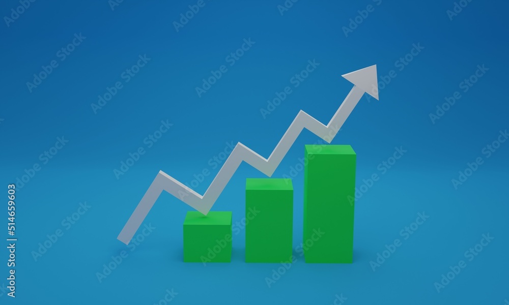 3d illustration , graph arrow up,growth concept ,graph isolated on blue background,3d rendering 3d illustration , graph arrow up,growth concept ,graph isolated on blue background,3d rendering