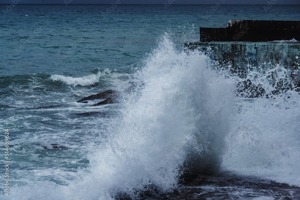 Black Sea in rainy stormy weather in Alupka, Crimea