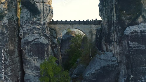 SAXON SWITZERLAND, Sächsische Schweiz, GERMANY. Aerial View by day. Beautiful tourist destination and attraction from above. 4K drone.  (Fall 2021, Original 4K)