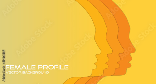 Yellow Abstract Background, Female Profile Silhouette, Vector Illustration.