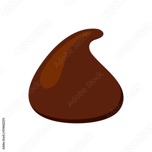 Chocolate chip for baking vector icon. Drop dark or bitter or milky choco chunk for cookie cooking. Flat design cartoon style cacao sweet food morsel clip art illustration.