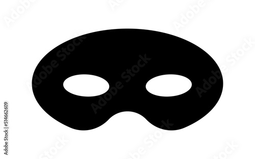 Mask superhero carnival or opera theatre vector icon. Black masquerade costume eye mask silhouette hidden burgar face. Simple design incognito theatre party masque shape clip art illustration.