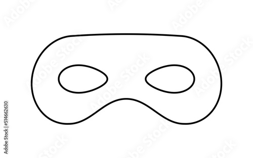 Mask superhero carnival or opera actor outline lvector icon. Black masquerade costume with eye mask silhouette hidden burgar face. Line art incognito theatre secret party masque clip art illustration.