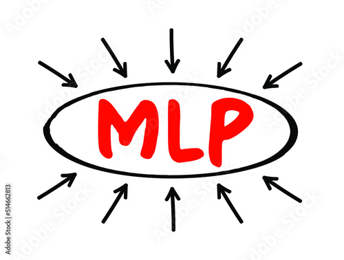 MLP - Master Limited Partnership is a business venture in the form of a publicly-traded limited partnership, acronym business concept with arrows