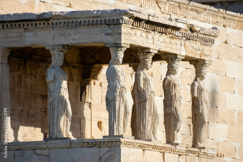 The Caryatides, female statues in the Acropolis of Athens Greece