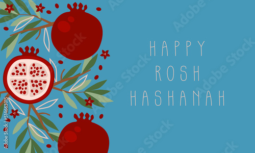 Greeting card with pomegranate for Jewish New Year, Shana Tova, Rosh Hashanah. Vector illustration