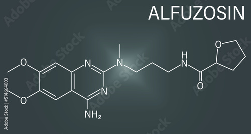 Skeletal formula of Alfuzosin benign prostate hyperplasia or BPH drug molecule. photo