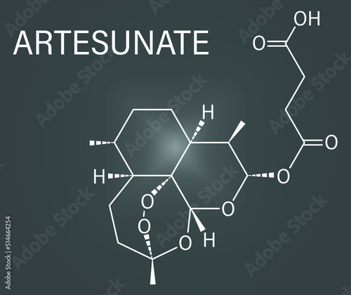 Skeletal formula of Artesunate malaria drug molecule.