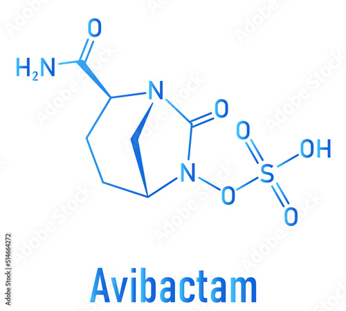 Skeletal formula of Avibactam drug molecule. Beta-lactamase inhibitor given in combination with antibiotics.