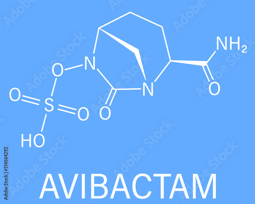 Skeletal formula of Avibactam drug molecule. Beta-lactamase inhibitor given in combination with antibiotics.