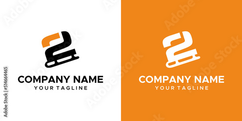 a graphic image of 2 ice skating themed, orange and white background. vector graphics base.