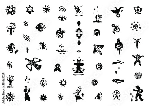 magic fairytale character shaman, sign and symbols - icon set, graphic silhouettes collection © TOPFORM