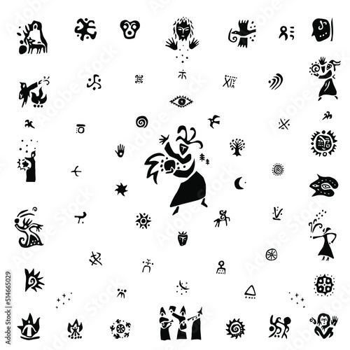 magic fairytale character shaman, sign and symbols - icon set, graphic silhouettes collection