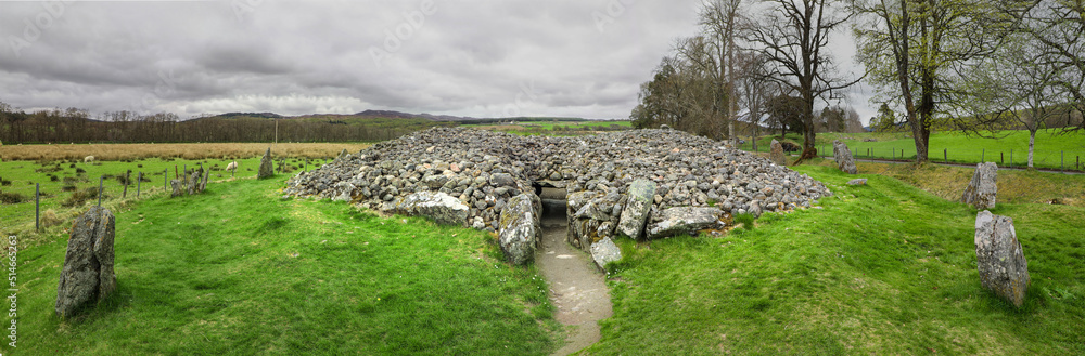 Panoramic view of the ancient Corrimony Chambered Cairn