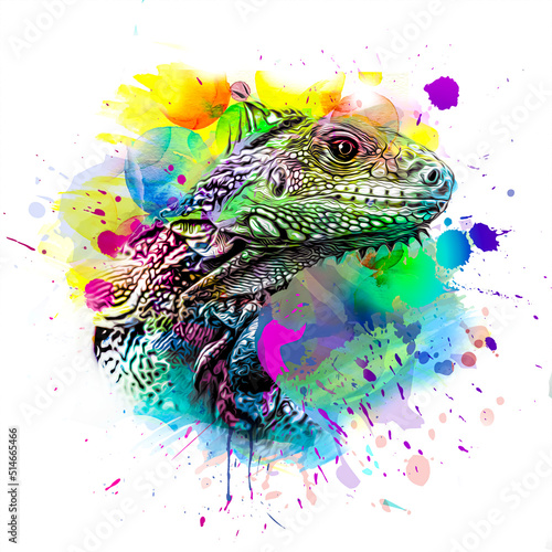 Fototapeta lizard head with creative abstract elements on white background
