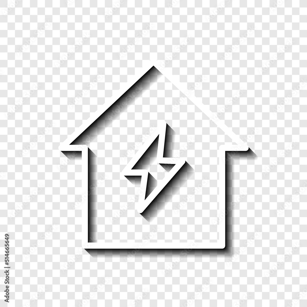 Flash, house simple icon vector. Flat design. White with shadow on transparent grid.ai Flash, house simple icon vector. Flat design. White with shadow on transparent grid.ai