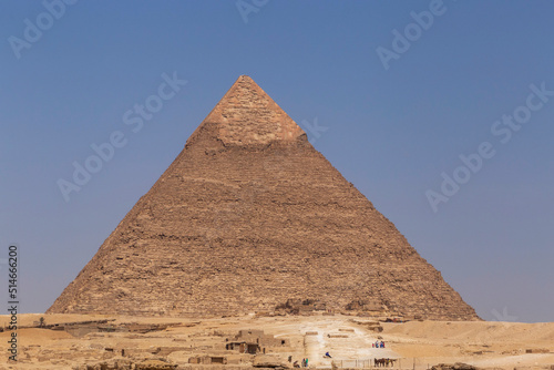 pyramid of Khafre and valley in Giza against blue sky