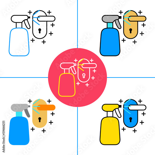 cleaning the doorknob on white background