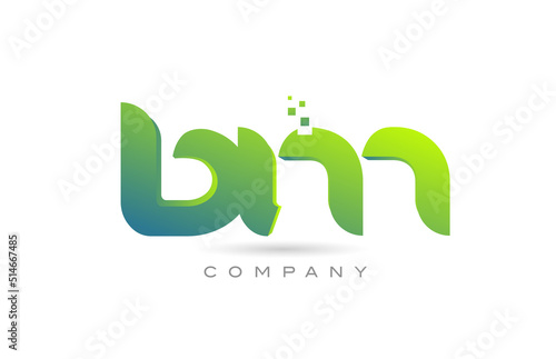 joined BM alphabet letter logo icon combination design with dots and green color. Creative template for company and business