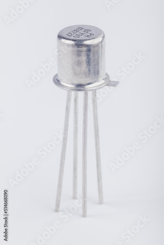 Wallpaper Mural Old metal transistor BFY90 M8727 on white background. Electronic component. Vintage semiconductor device.  Torontodigital.ca