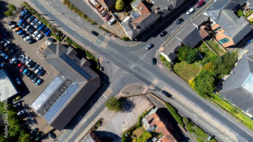 An aerial view of a major road junction in the centre of Stowmarket, Suffolk, UK