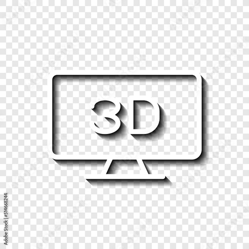 3D, TV simple icon vector. Flat design. White with shadow on transparent grid.ai