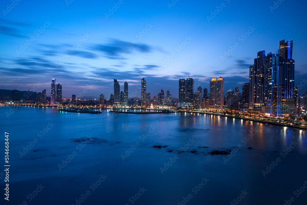 City skyline at twilight, Panama city, Panama, Central America