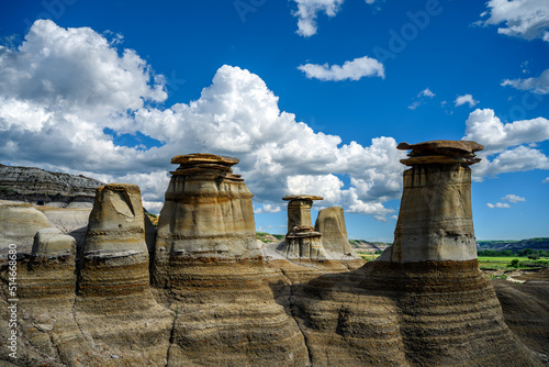 Hoodoos of Drumheller - The Eroded pillars of soft sandstone rock topped with a resilient cap