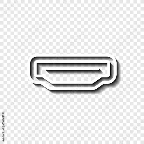 Hdmi simple icon vector. Flat design. White with shadow on transparent grid.ai